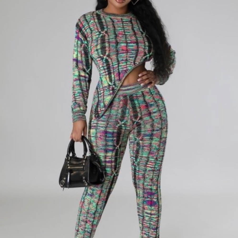 Multicolored Asymmetrical Top & Pants